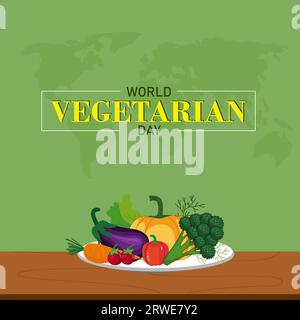 La Journée mondiale végétarienne est une célébration annuelle qui a lieu le 1 octobre pour sensibiliser aux avantages du végétarisme et promouvoir une vie à base de plantes. Illustration de Vecteur