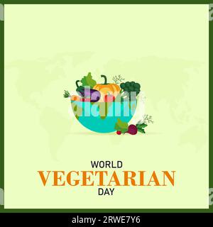 La Journée mondiale végétarienne est une célébration annuelle qui a lieu le 1 octobre pour sensibiliser aux avantages du végétarisme et promouvoir une vie à base de plantes. Illustration de Vecteur