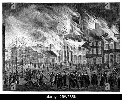 Le grand incendie de New York en 1835. Gravure vintage du magazine Harpers Monthly 1881. par la vertu de l'âge Banque D'Images