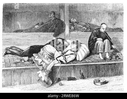 Opium Den à San Francisco. Illustration initialement publiée dans Hesse-Warteggs Nord Amerika, édition suédoise publiée en 1880. par la vertu de l'âge Banque D'Images