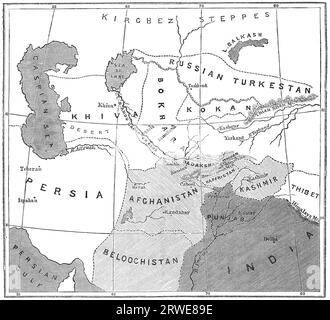 Une carte représentant le Moyen-Orient vers 1873. Source : le magazine Leisure Hour, avril 1873 Banque D'Images