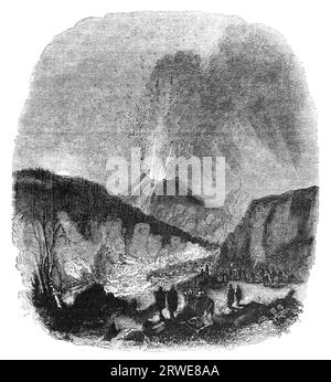 Volcan Vésuve en éruption en 1839 image gravée du Penny Magazine, mai 1843 Banque D'Images