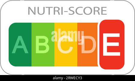 Étiquette Nutri Score avec lettre de classification E détachée sur fond blanc. Code de qualité nutritionnelle des aliments utilisé dans le système de classification des produits européens. Illustration vectorielle à plat. Illustration de Vecteur