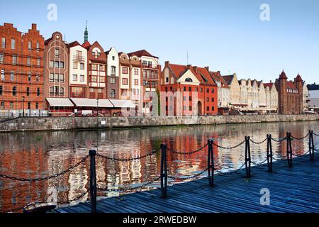 Ville de Gdansk en Pologne, au bord de la rivière Motlawa, Vieille Ville skyline Banque D'Images