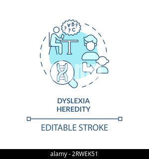 Concept d'hérédité de dyslexie icône de ligne bleue 2D. Illustration de Vecteur