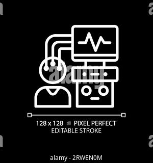 Icône linéaire blanche parfaite de pixel de machine EEG pour le thème sombre Illustration de Vecteur