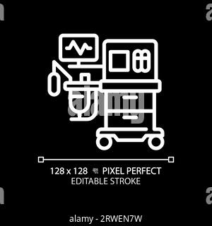 Icône linéaire blanche pixel Perfect de machine d'anesthésie pour thème sombre Illustration de Vecteur