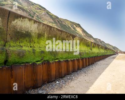 Anciennes défenses marines pour tenter de protéger le seacliff sur la plage de West Runton, Norfolk, Royaume-Uni. Banque D'Images