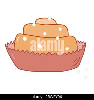 Délicieux petit pain à la cannelle saupoudré de sucre dans une tasse de papier support, illustration vectorielle Illustration de Vecteur