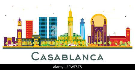 Casablanca Maroc City Skyline avec des bâtiments de couleur isolés sur blanc. Illustration vectorielle. Illustration de Vecteur