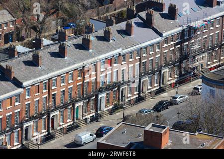 Liverpool City, Royaume-Uni. Vue aérienne de l'architecture résidentielle de la ville dans le quartier géorgien. Banque D'Images