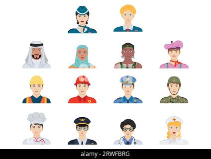 Ensemble de vecteurs clipart de caractères différents sur fond blanc Illustration de Vecteur