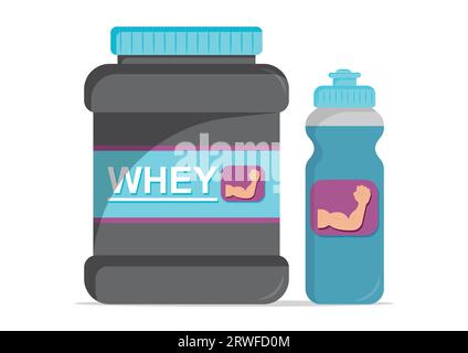 Illustration de vecteur de boisson de protéine de lactosérum. Nutrition bodybuilding à base de protéines de lactosérum isolée sur fond blanc Illustration de Vecteur