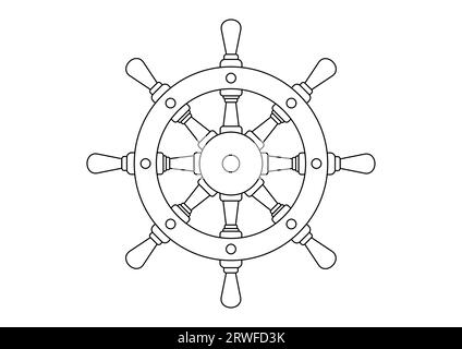 Page de coloriage du volant de navire dans l'illustration vectorielle de style plat isolé sur fond blanc Illustration de Vecteur