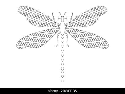 Clipart Dragonfly noir et blanc isolé sur fond blanc. Coloriage d'une libellule Illustration de Vecteur