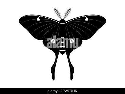 Papillon noir et blanc Luna Moth Clipart Vector isolé sur fond blanc Illustration de Vecteur