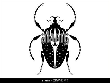 Noir et blanc Goliathus Regius Beetle Silhouette dans le vecteur de style plat Illustration de Vecteur