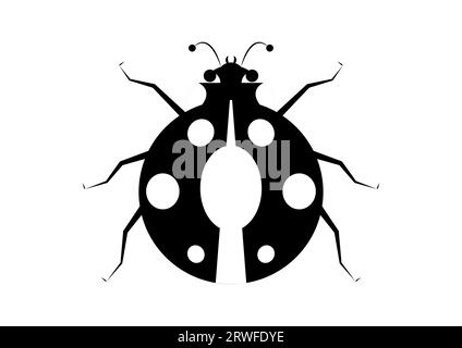 Silhouette noire et blanche Ladybug dans le vecteur de style plat Illustration de Vecteur