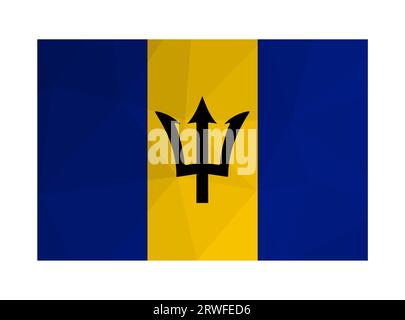 Illustration isolée vectorielle. Drapeau national barbadien avec tête trident noire, rayures bleues et jaunes. Symbole officiel de la Barbade. Design créatif i Illustration de Vecteur