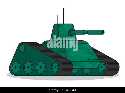 Char de piste militaire protégé avec couleur camouflage et long canon pour tirer des projectiles sur l'ennemi. Matériel d'artillerie lourd automoteur. Simple f Illustration de Vecteur