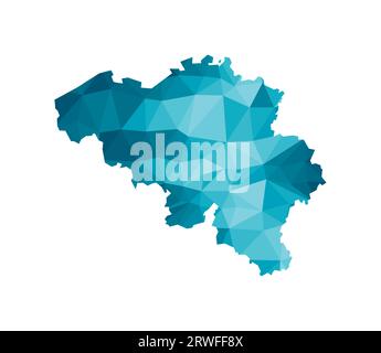 Icône d'illustration isolée vectorielle avec silhouette bleue simplifiée de la carte de Belgique. Style géométrique polygonal, formes triangulaires. Fond blanc. Illustration de Vecteur