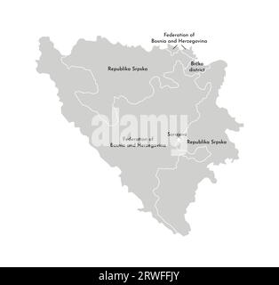 Illustration isolée vectorielle de la carte administrative simplifiée de la Bosnie-Herzégovine. Frontières et noms des provinces (régions). Silhouette grise Illustration de Vecteur