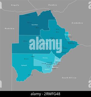 Vector illustration moderne. Carte administrative simplifiée du Botswana et des frontières avec les pays voisins (Namibie, Zimbabwe, Zambie, Afrique du Sud) Illustration de Vecteur