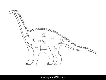 Vecteur de personnage de dessin animé Diplodocus Dinosaur noir et blanc. Coloriage d'un dinosaure Diplodocus Illustration de Vecteur