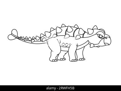 Noir et blanc Ankylosaurus Dinosaur Cartoon Character Vector. Coloriage d'un dinosaure Ankylosaurus Illustration de Vecteur