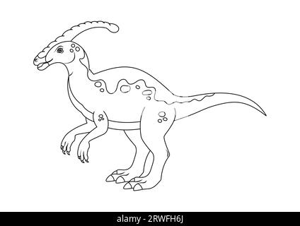 Noir et blanc Parasaurolophus Dinosaur Cartoon Character Vector. Coloriage d'un dinosaure Parasaurolophus Illustration de Vecteur