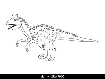 Noir et blanc Carnotaurus Dinosaur Cartoon Character Vector. Coloriage d'un dinosaure Carnotaurus Illustration de Vecteur