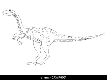 Noir et blanc Elaphrosaurus Dinosaur Cartoon Character Vector. Coloriage d'un dinosaure Elaphrosaurus Illustration de Vecteur