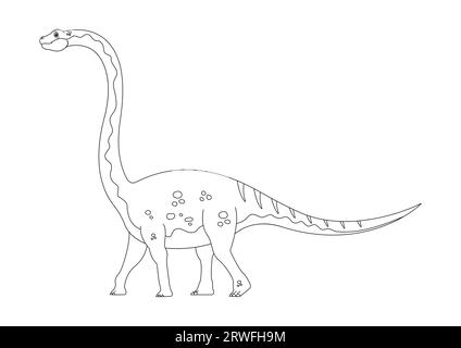 Noir et blanc Omeisaurus Dinosaur Cartoon Character Vector. Coloriage d'un dinosaure Omeisaurus Illustration de Vecteur