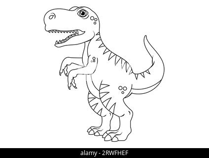 Vecteur de personnage de dessin animé T-rex Dinosaur noir et blanc. Coloriage d'un dinosaure T-rex Illustration de Vecteur