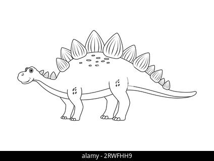 Noir et blanc Stegosaurus Dinosaur Cartoon Character Vector. Coloriage d'un dinosaure stégosaurus Illustration de Vecteur