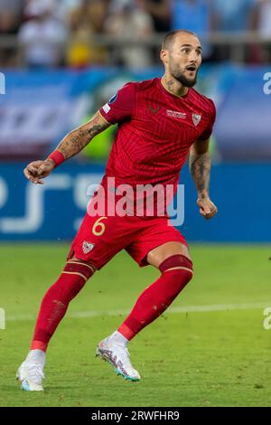 Athènes, Grèce - 16 août 2023 : joueur de Nemanja Gudelj en action lors de la finale de la Super coupe de l'UEFA entre Manchester City et Séville à Stad Banque D'Images