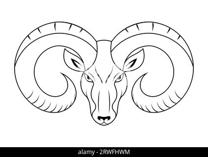 Conception plate vectorielle de tête RAM noire et blanche. Coloriage d'une tête RAM Illustration de Vecteur