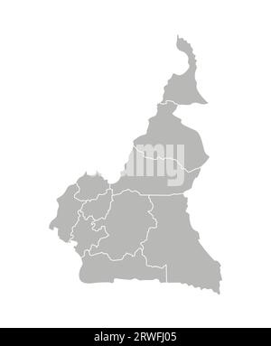 Illustration vectorielle isolée de la carte administrative simplifiée du Cameroun ; frontières des régions. Silhouettes grises. Contour blanc. Illustration de Vecteur