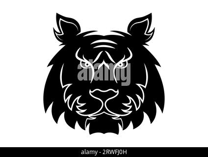 Black Tiger Head Silhouette Vector Flat Design isolé sur fond blanc Illustration de Vecteur