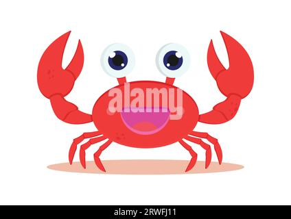Mignon Cartoon Crab Vector Flat Design isolé sur fond blanc Illustration de Vecteur