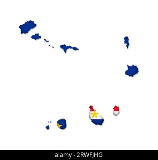 Illustration isolée vectorielle avec drapeau national du Cap-Vert avec la forme de cette carte (simplifiée). Ombre de volume sur la carte. Fond blanc Illustration de Vecteur