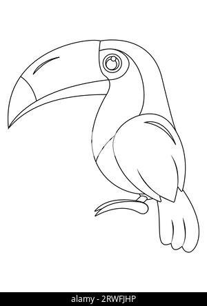 Illustration vectorielle d'oiseau Toucan noir et blanc. Coloriage de Toucan Bird Illustration de Vecteur