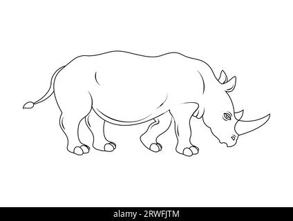 Coloriage d'un vecteur de personnage de dessin animé Rhinoceros Illustration de Vecteur