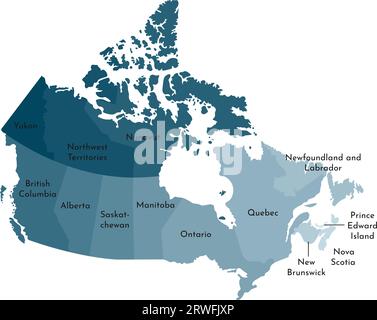 Illustration isolée vectorielle de la carte administrative simplifiée du Canada. Frontières et noms des régions. Silhouettes kaki bleues colorées. Illustration de Vecteur