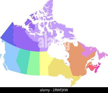 Illustration isolée vectorielle de la carte administrative simplifiée du Canada. Frontières des régions. Silhouettes multicolores. Illustration de Vecteur