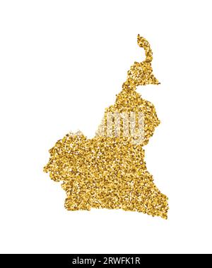 Illustration isolée vectorielle avec carte simplifiée du Cameroun. Décoré par la texture brillante de paillettes dorées. Décoration du nouvel an et des vacances de Noël pour gr Illustration de Vecteur