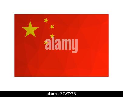 Illustration isolée vectorielle. Drapeau rouge chinois national cinq étoiles. Symbole officiel de la République populaire de Chine. Design créatif dans le style bas poly wi Illustration de Vecteur