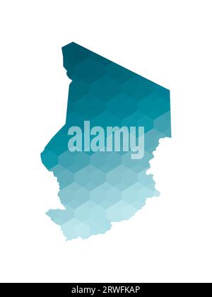 Icône d'illustration isolée vectorielle avec silhouette bleue simplifiée de la carte du Tchad. Style géométrique polygonal. Fond blanc. Illustration de Vecteur