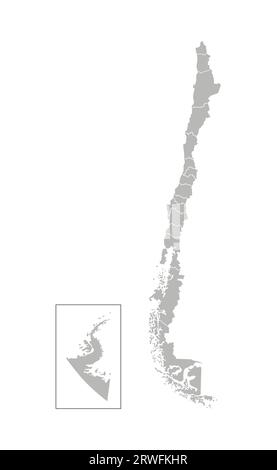 Illustration isolée vectorielle de la carte administrative simplifiée du Chili. Frontières des régions. Silhouettes grises. Contour blanc. Illustration de Vecteur