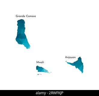 Icône d'illustration isolée vectorielle avec silhouette bleue simplifiée de la carte de l'Union des Comores. Style géométrique polygonal, formes triangulaires. Bac blanc Illustration de Vecteur